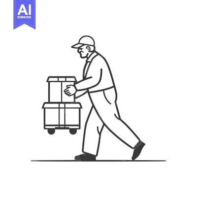 Premium design asset: Delivery Person Pushing a Cart of Packages