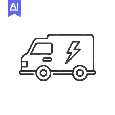 Aset premium populer: Electric Van Icon: Minimalist Line Art with Lightning Bolt Symbol