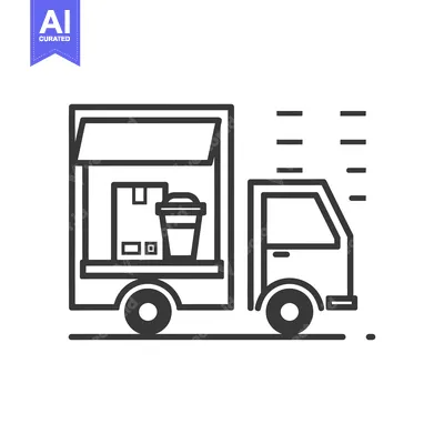 Aset premium populer: Delivery Truck with Cardboard Box and Cup Icon