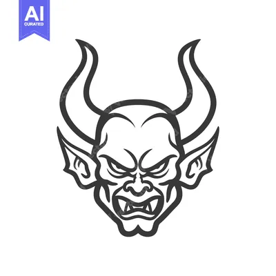 Stylized depiction of a demonic face with horns and pointed ears