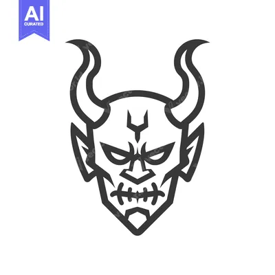 Aset premium populer: A stylized black and white illustration of a horned demon head