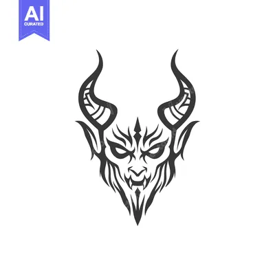 Aset premium populer: A demonic illustrated head with horns and sharp features depicted