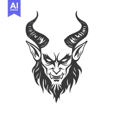 Premium design asset: A detailed illustration of a horned demon with sharp teeth