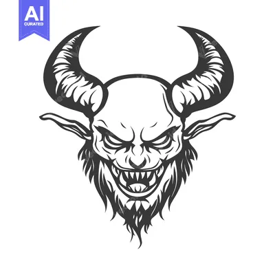 Premium design asset: A scary black horned demon head with intense angry expression