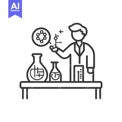Aset desain premium: A scientist examines chemistry diagrams and experiments in a lab