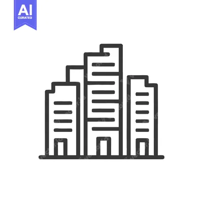 Aset desain premium: Minimalist Cityscape Icon: Three Buildings in Linear Style
