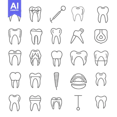Aset desain premium: Dental Care and Treatment Line Icons Set