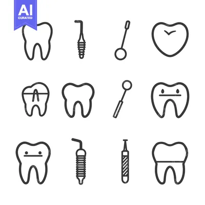 Aset desain premium: Dental Care Icons Set: Teeth, Tools, and Heart