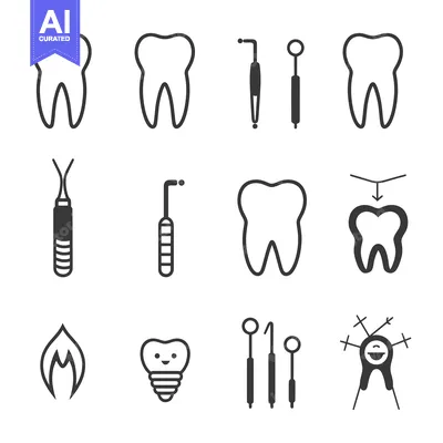 Aset premium populer: Dental care icons set - teeth, tools and implant