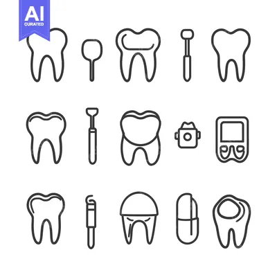 Aset desain premium: Dental Care Icons: Tooth, Tools, and Devices