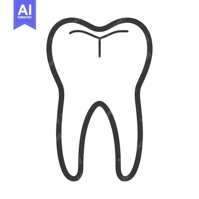 Premium design asset: A simple black and white illustration depicting a single tooth