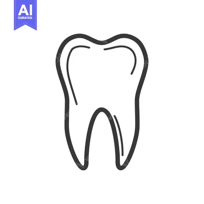 Aset desain premium: Simple black and white outline of a human molar tooth