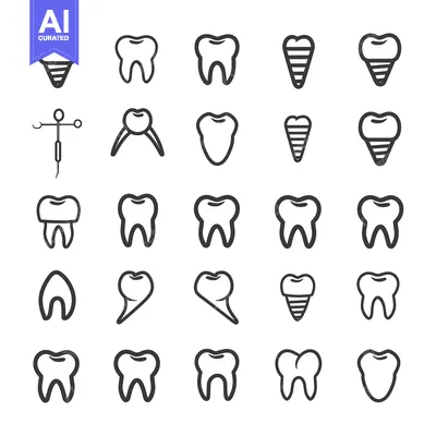Aset desain premium: Dental Icon Set Representing Different Types of Teeth and Dental Tools