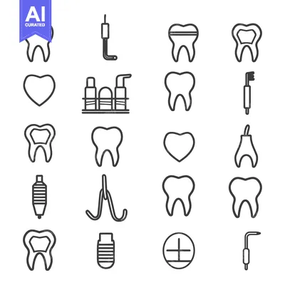 Premium design asset: Dental Icons Set with Tooth, Heart, and Tools Illustrations