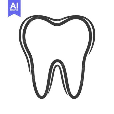 Premium design asset: Illustration of a single human molar tooth in a black line drawing