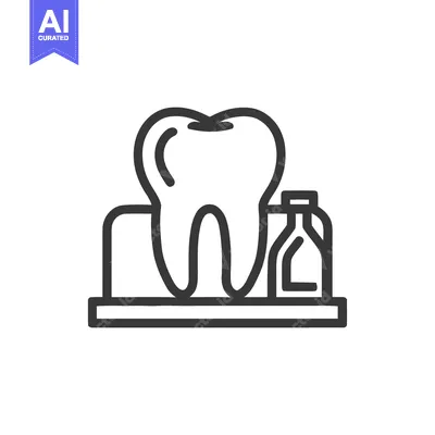 Premium design asset: Dental Care Icon: Tooth, Mouthwash, and Hygiene on a Shelf, Line Art