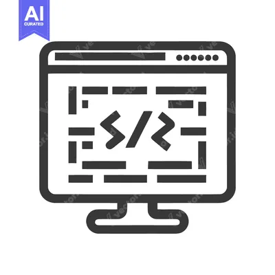 Popular premium asset: Minimalist Computer Screen Icon Displaying Code Snippet in Gray Outlin