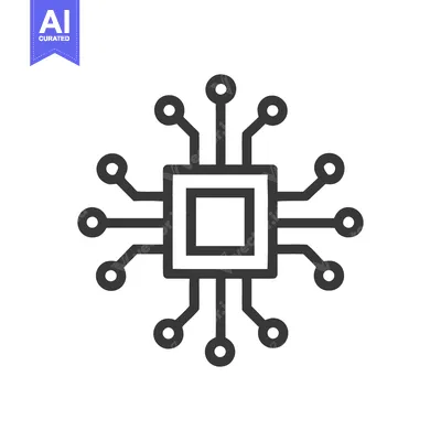 Aset premium populer: Minimalist Microchip Icon: Square Core with Circular Nodes and Connect