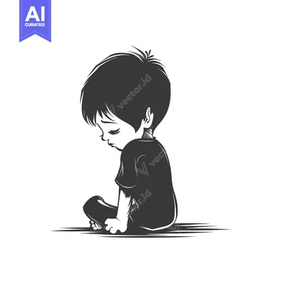 Premium design asset: Depressed Boy Sitting with His Head Down