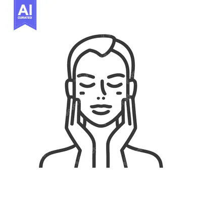 Premium design asset: Minimalist Line Art: Woman's Face with Hands, Skincare Routine, Closed