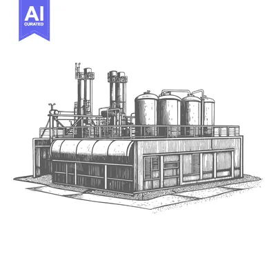 Aset premium populer: Industrial Factory Building with Tall Chimneys and Tanks