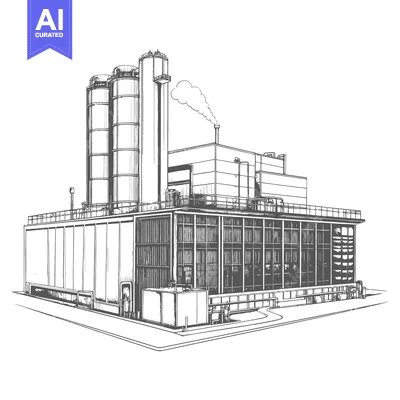 Aset premium populer: Industrial Factory Building Sketch with Silos and Smoke Stack