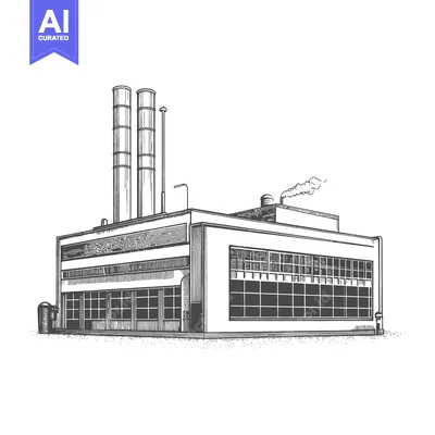 Aset premium populer: Industrial Factory Building with Tall Smoke Stacks