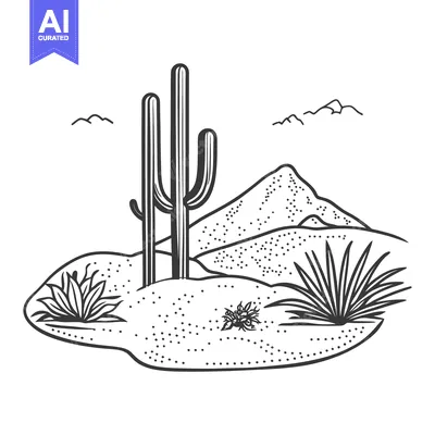 Aset premium populer: A desert landscape showing cactus plants and mountains in the distance