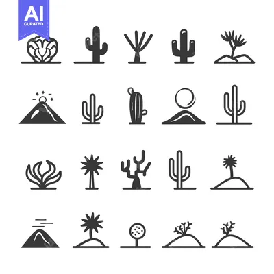 Aset premium populer: Desert Plants and Landscapes Icon Set