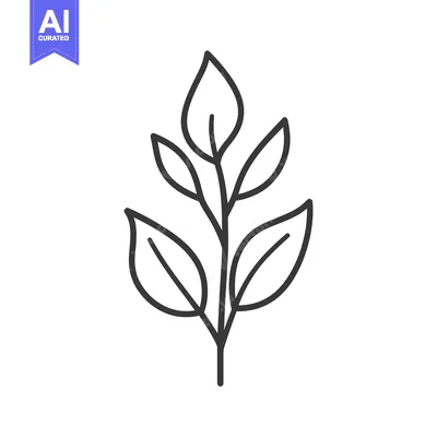Aset desain premium: Simple black line drawing of a leafed plant stem