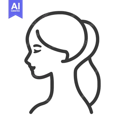 Premium design asset: Outline profile of a woman with ponytail hairstyle looking to the left