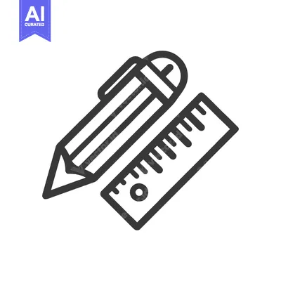 Premium design asset: Minimalist Icon: Pencil and Ruler, Design Tools, Black Outline on Whit