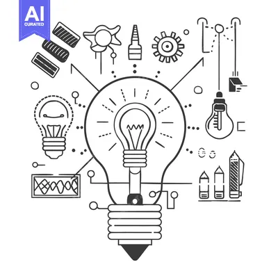 Aset premium populer: A Detailed Line Drawing Depicting Ideas And Innovative Technology