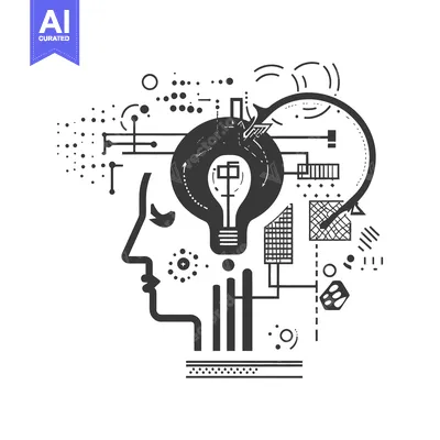 Aset premium populer: An abstract illustration of human thoughts with glowing lightbulb idea