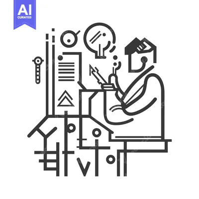 Popular premium asset: Abstract linear illustration of a person in a science lab