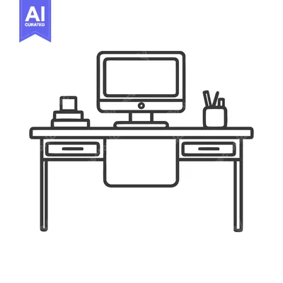 Aset premium populer: Minimalist Office Desk Line Art with Computer and Accessories