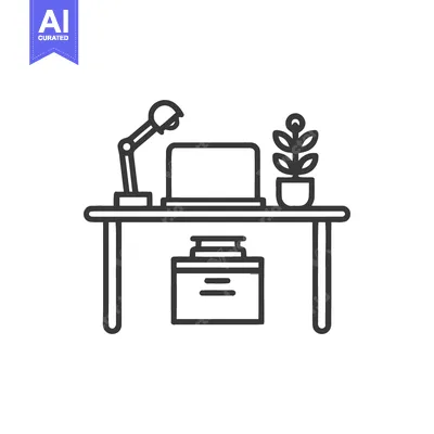 Popular premium asset: Minimalist Desk Setup: Laptop, Lamp, Plant, and Storage in Line Art St