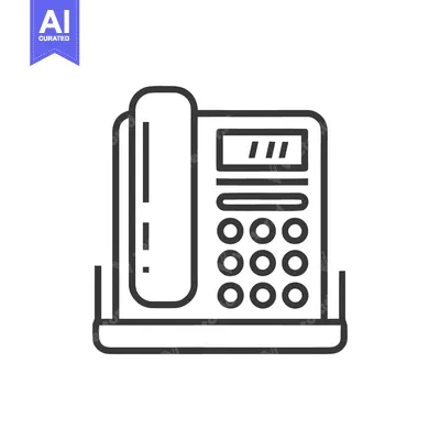 Aset desain premium: Minimalist Line Art: Classic Office Desk Phone Icon on White Backgroun