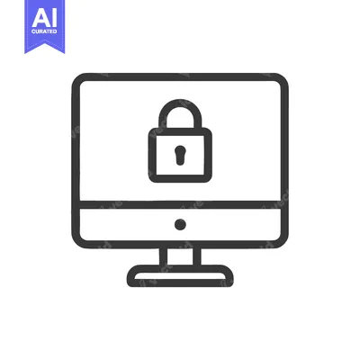 Aset desain premium: Secure Computer: Minimalist Icon of Desktop with Padlock for Data Prot