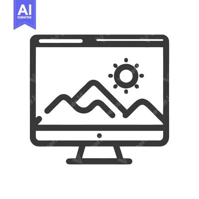 Download Minimalist Computer Displaying Mountain Landscape and Sun Icon Vector Graphic