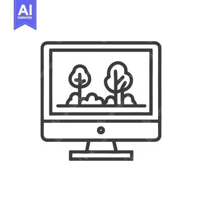 Download Minimalist Computer Icon Displaying Trees, Nature, and Technology Inte Vector Graphic