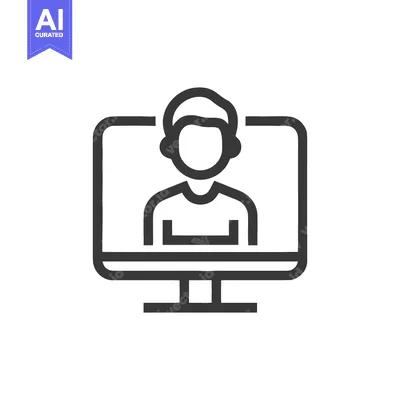 Download Online Meeting Icon: Person on Computer Screen, Minimalist Line Art Vector Graphic