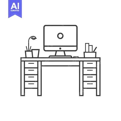 Premium design asset: Desk with computer, lamp, and potted plants