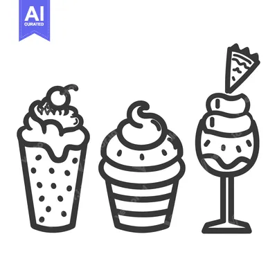 Aset desain premium: Outlined illustrations of various desserts ready to be enjoyed