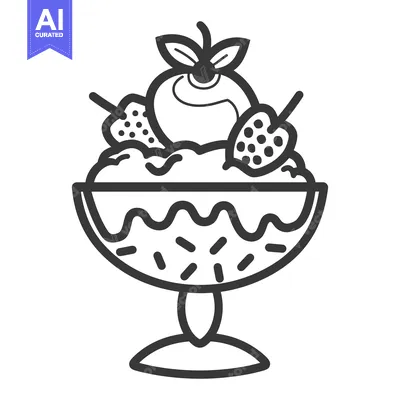 A black and white illustration of a dessert sundae