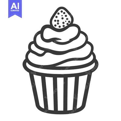 Aset premium populer: A delicious cupcake topped with cream and a strawberry decoration