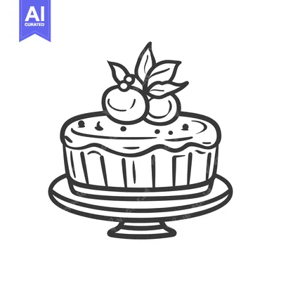 Popular premium asset: A decorated cake on a plate with berries and leaves illustration