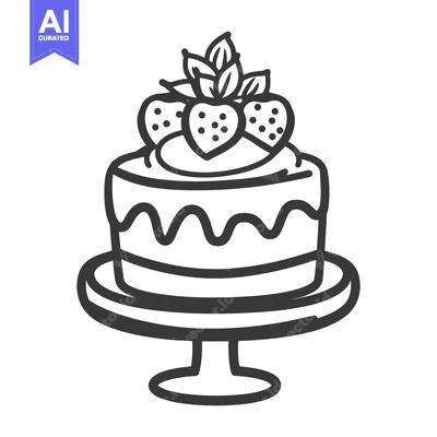 Aset premium populer: A Simple Illustration Depicting a Strawberry Cake on a Pedestal