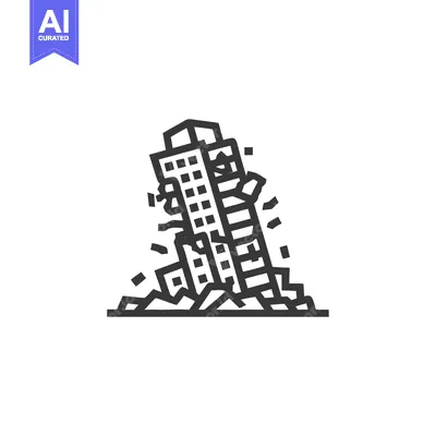 Premium design asset: Collapsed Building Line Icon: Earthquake Aftermath, Disaster Symbol
