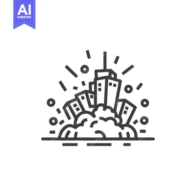 Aset desain premium: Minimalist Cityscape Icon with Celebration Elements and Line Art Style